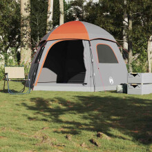 Berkfield Family Tent Igloo 6-Person Grey and Orange Waterproof