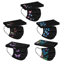 50Pcs Butterfly Design Disposable Face Mask for Women Adults, Breathable Fabric, Adjustable Nose Fit