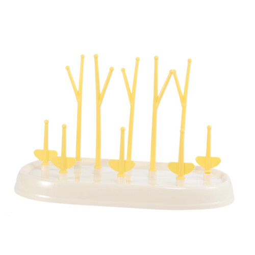 Tree Shaped Baby Bottle Drying Rack with Removable Tray, Space Saving Countertop Organizer, Yellow