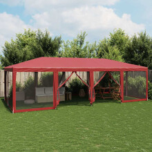 Berkfield Party Tent with 12 Mesh Sidewalls Red 8x4 m HDPE