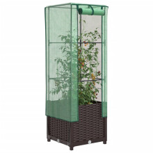 Berkfield Raised Bed with Greenhouse Cover Rattan Look 40x40x139 cm
