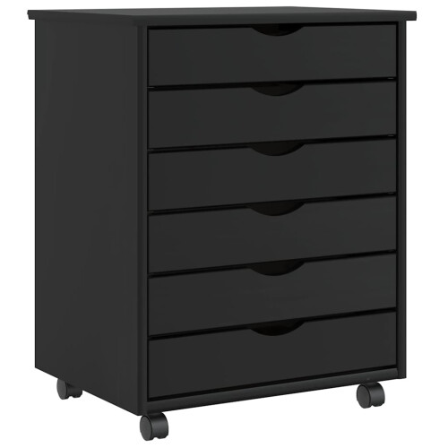 Berkfield Rolling Cabinet with Drawers MOSS Black Solid Wood Pine