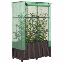 Berkfield Raised Bed with Greenhouse Cover Rattan Look 80x40x138 cm
