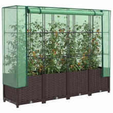 Berkfield Raised Bed with Greenhouse Cover Rattan Look 160x40x138 cm