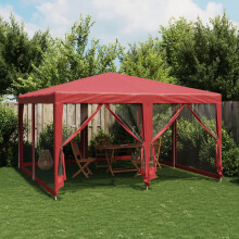 Berkfield Party Tent with 8 Mesh Sidewalls Red 4x4 m HDPE