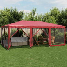 Berkfield Party Tent with 10 Mesh Sidewalls Red 6x4 m HDPE