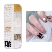 12Grids Mixed Resin Nail Art Decorations Set with 3D Butterfly and Pearl Charms for Manicure Design