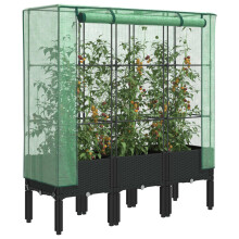 Berkfield Raised Bed with Greenhouse Cover Rattan Look 120x40x140 cm