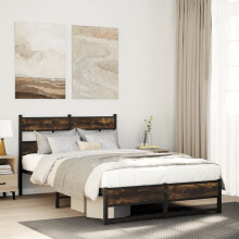 Berkfield Metal Bed Frame without Mattress Smoked Oak 120x190 cm Small Double