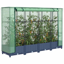 Berkfield Raised Bed with Greenhouse Cover Rattan Look 160x40x123 cm