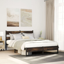Berkfield Metal Bed Frame without Mattress Smoked Oak 150x200 cm King Size
