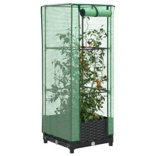 Berkfield Raised Bed with Greenhouse Cover Rattan Look 40x40x123 cm