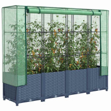 Berkfield Raised Bed with Greenhouse Cover Rattan Look 160x40x138 cm