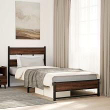 Berkfield Metal Bed Frame without Mattress Brown Oak 75x190 cm Small Single