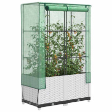 Berkfield Raised Bed with Greenhouse Cover Rattan Look 80x40x138 cm