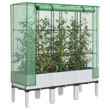 Berkfield Raised Bed with Greenhouse Cover Rattan Look 120x40x140 cm