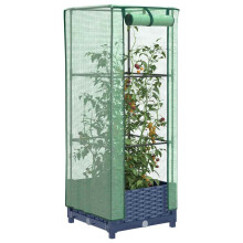 Berkfield Raised Bed with Greenhouse Cover Rattan Look 40x40x123 cm