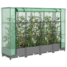 Berkfield Raised Bed with Greenhouse Cover Rattan Look 160x40x123 cm