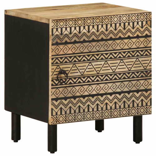 Berkfield Bed Cabinet Black 40x33.5x46 cm Solid Rough Wood Mango