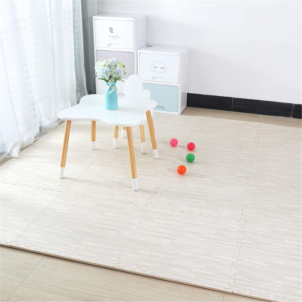 Eva Foam Play Mat 36Pcs Interlocking Floor Tiles Soft Cushioning Non‑Slip Waterproof Reversible Wood White/Grain