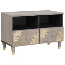 Berkfield TV Cabinet with Drawer Grey 70 x 33 x 46 cm Solid Mango Wood