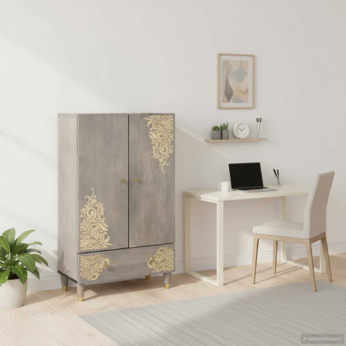 Berkfield Highboard Grey and Gold 60 x 33 x 100 cm Solid Mango Wood