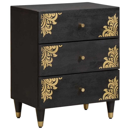 Berkfield Bedside Cabinet Black 50 x 33 x 62 cm Solid Mango Wood