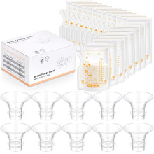 Breast Pump Flange Inserts and Sizing Kit 30 Pcs for 24mm Shield 13–21mm Custom Fit Reducer with 20 Milk Storage Bags