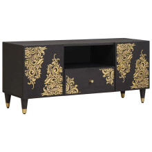 Berkfield TV Cabinet with Drawer Black 105 x 33 x 46 cm Solid Mango Wood