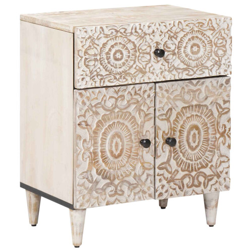 Berkfield Bed cabinet with Drawer White 50 x 33 x 60 cm Solid Mango Wood