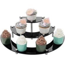 Acryl Risers Display Stand, 3 Tier Zwarte Cupcake Stand Display Houder Halve Maan Dessert Stand Organizer Plank