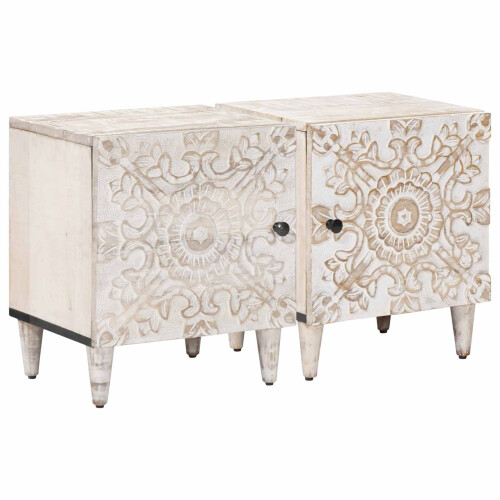 Berkfield Bedside Cabinet 2 pcs White 40 x 33.5 x 46 cm Solid Mango Wood