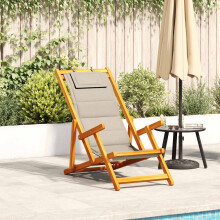 Berkfield Folding Beach Chair with Armrests Taupe Acacia Wood & Textilene