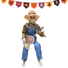 Funny Animated Dueling Banjo Skeleton with Light Up Eyes, Bright Yellow Halloween Decoration for Garden Pathway