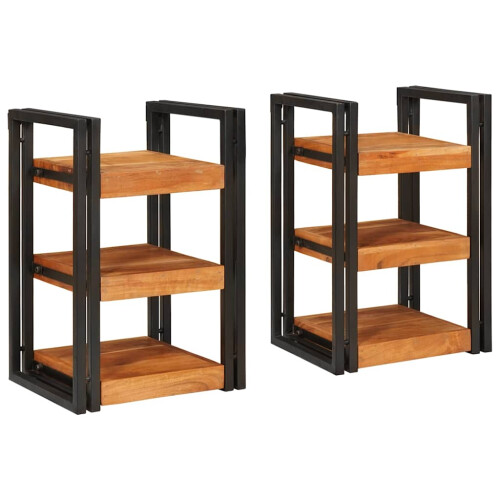 Berkfield Bedside Table 2 pcs Brown and Black Solid Wood Acacia