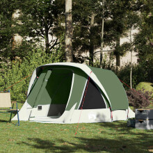 Berkfield Camping Tent Cabin 4-Person Green Waterproof