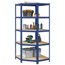 Berkfield 5-Layer Corner Shelf Blue Steel&Engineered Wood