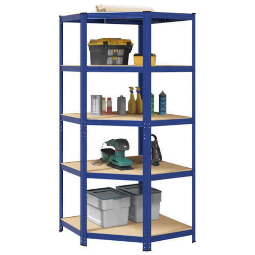 Berkfield 5-Layer Corner Shelf Blue Steel&Engineered Wood
