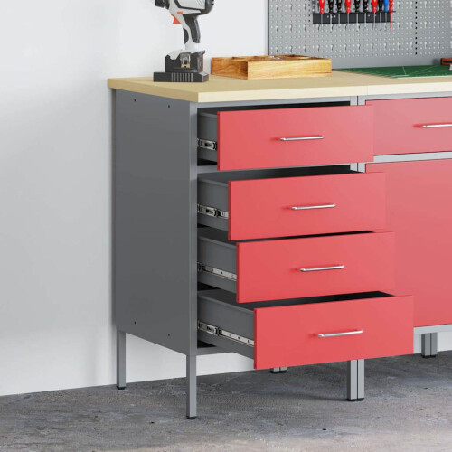 Berkfield Work Bench with Drawer Red and Grey 50 x 55 x 85 cm