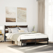 Berkfield Metal Bed Frame without Mattress Smoked Oak 140x190 cm