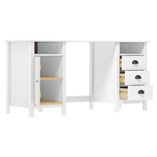 Berkfield Desk Hill White 150x50x74 cm Solid Pine Wood 2
