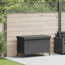 Berkfield Garden Storage Box with Wheels Black 110x55x73 cm Poly Rattan