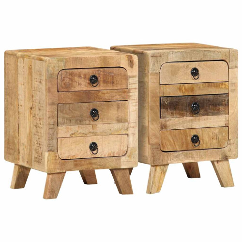 Berkfield Bedside Cabinet 2 pcs 37x32x50 cm Solid Wood Rough Mango