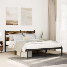 Berkfield Metal Bed Frame without Mattress Smoked Oak 135x190 cm Double