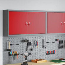 Berkfield Tool Cabinet with Shelf with Lock Red and Grey 100 x 20 x 55 cm