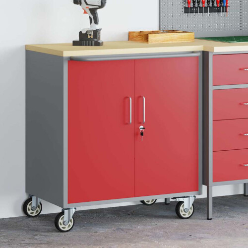 Berkfield Workshop Bench with Shelf Red and Grey 75 x 45 x 85 cm