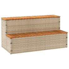 Berkfield Hot Tub Step Beige 100x50x50.5 cm Poly Rattan and Solid Acacia