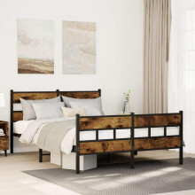 Berkfield Metal Bed Frame without Mattress Smoked Oak 135x190 cm Double