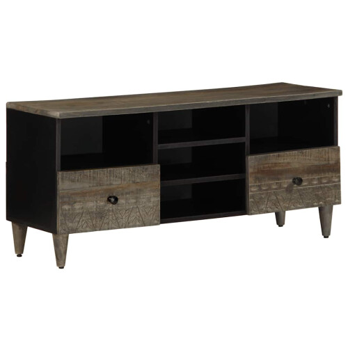 Berkfield TV Cabinet Black 100x33x46 cm Solid Wood Mango