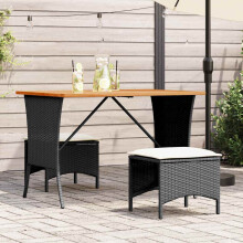 Berkfield Garden Table with Acacia Wood Top Black 105x75x72 cm Poly Rattan